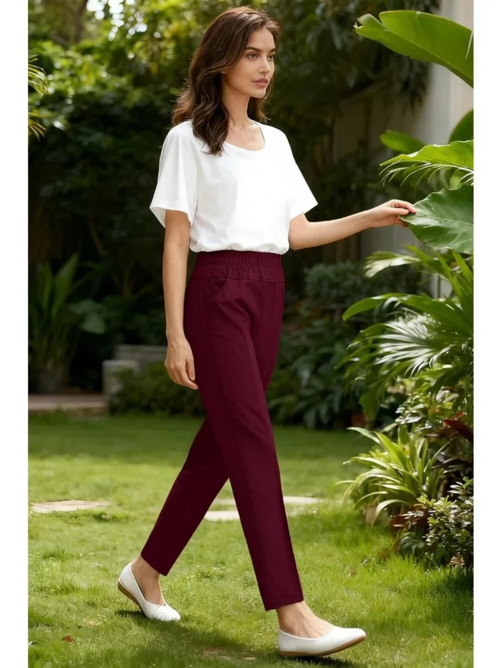 Comfy Summer Stretch Pull-On Pants for Women - Elastic Waist, Casual Chic Style